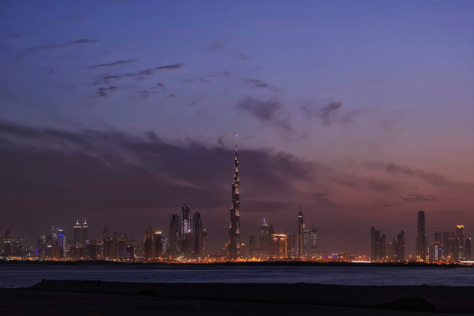 Dubai financial district skyline at dusk