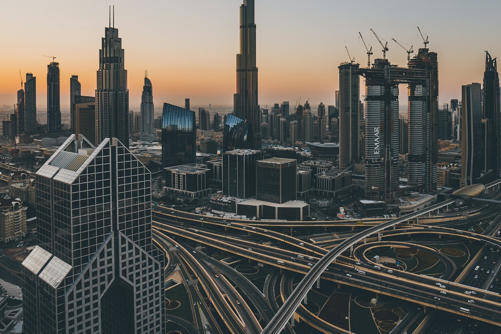 Aerial view of high-rise developments and highways